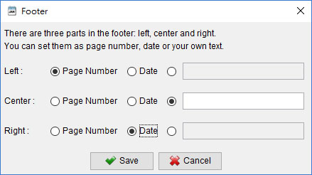 dialog to edit footer