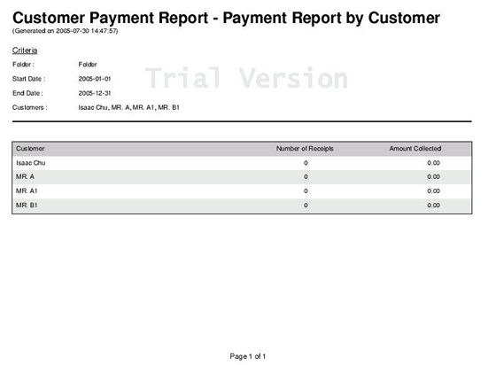 sample output for customer payment report