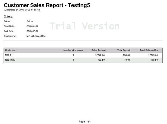sample output of customer sales report
