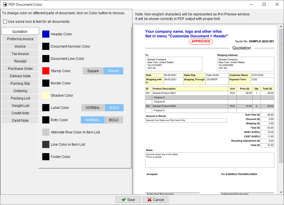 adjust the document color to fit your business