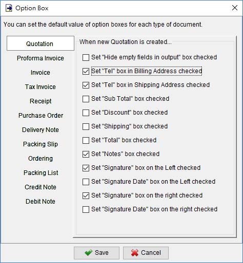 specify default value of option box in document