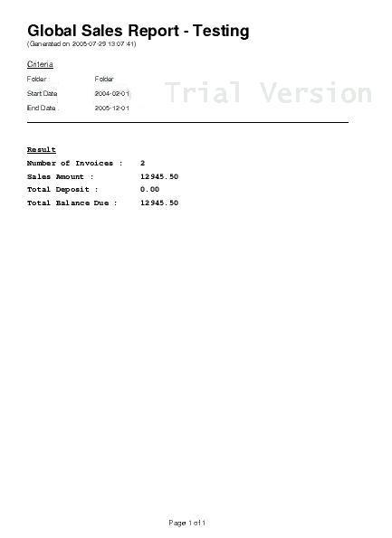 Sample output of global sales report