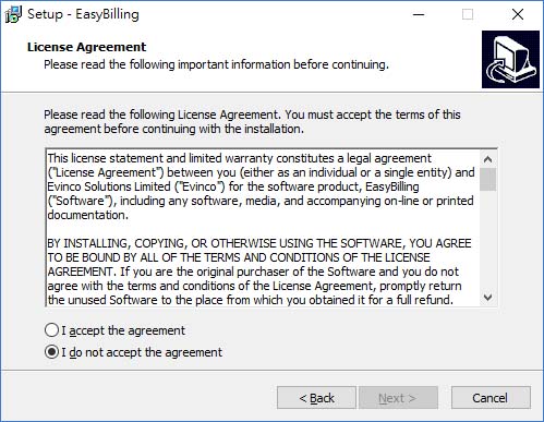 Accept license agreement of EasyBilling