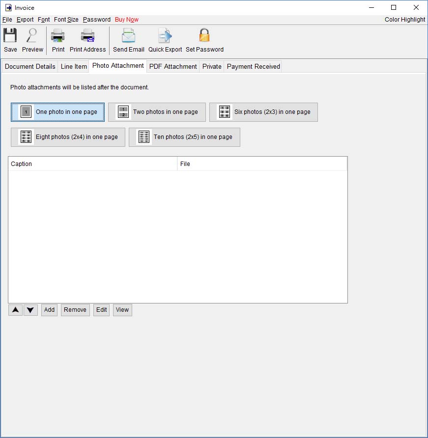 Photo attachment in Invoice