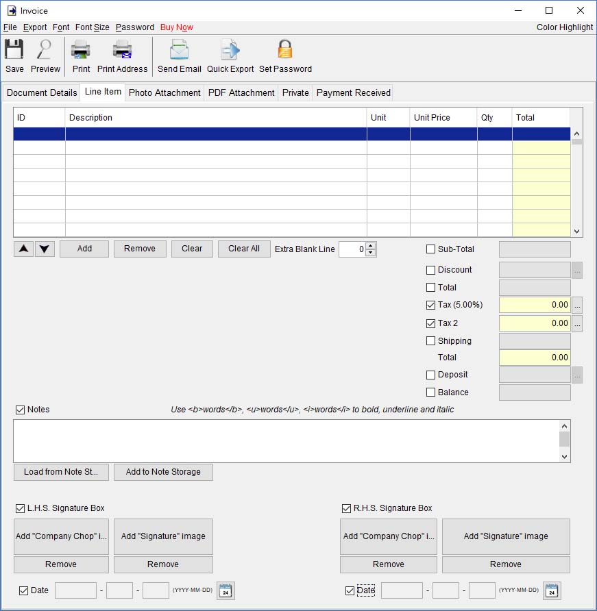 Item list in Invoice