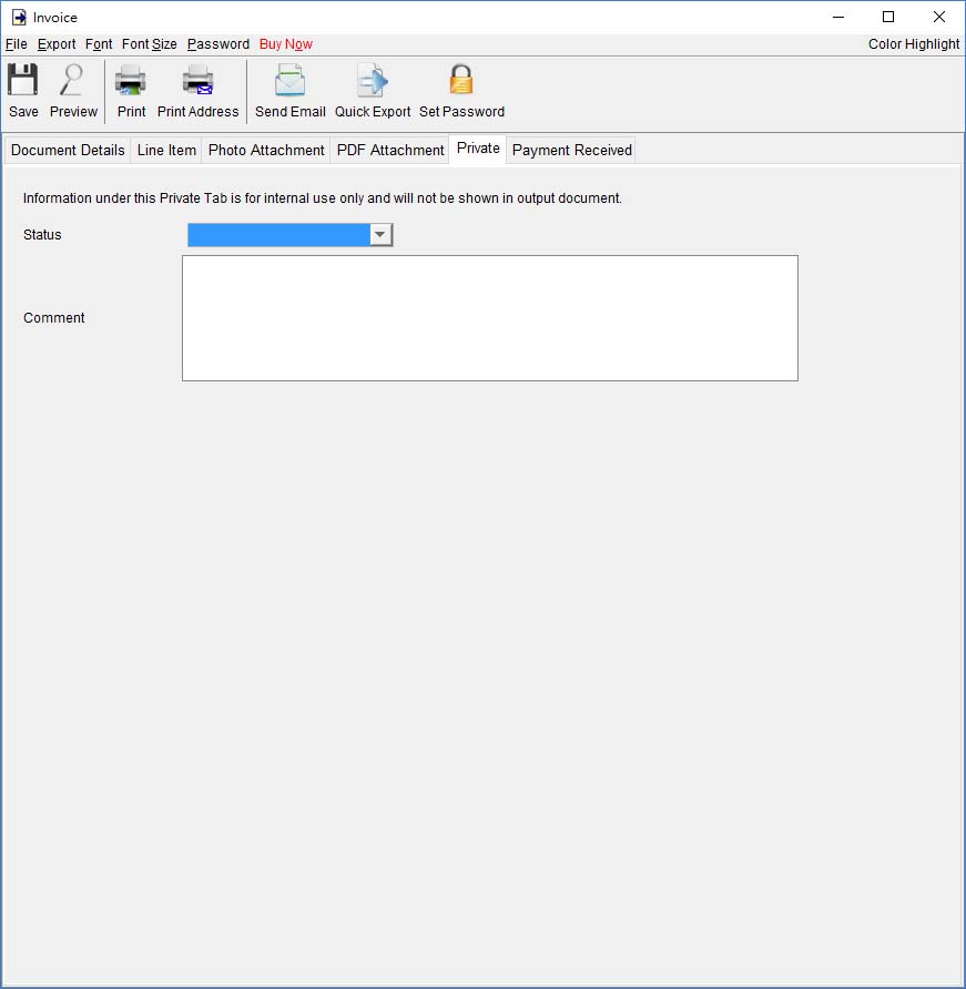 private tab of Invoice