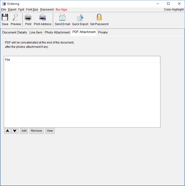 pdf attachment of ordering