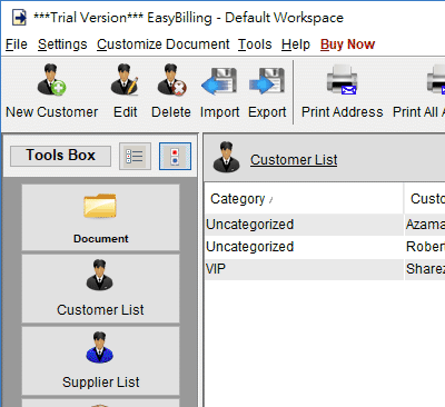customer list can be loaded to document