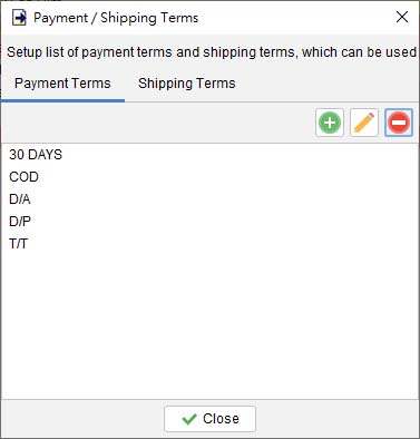payment term and shipping term for documents