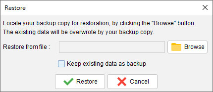 Restore PhotoPDF data from backup file