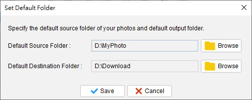 change default soure and output folder of photox watermark software
