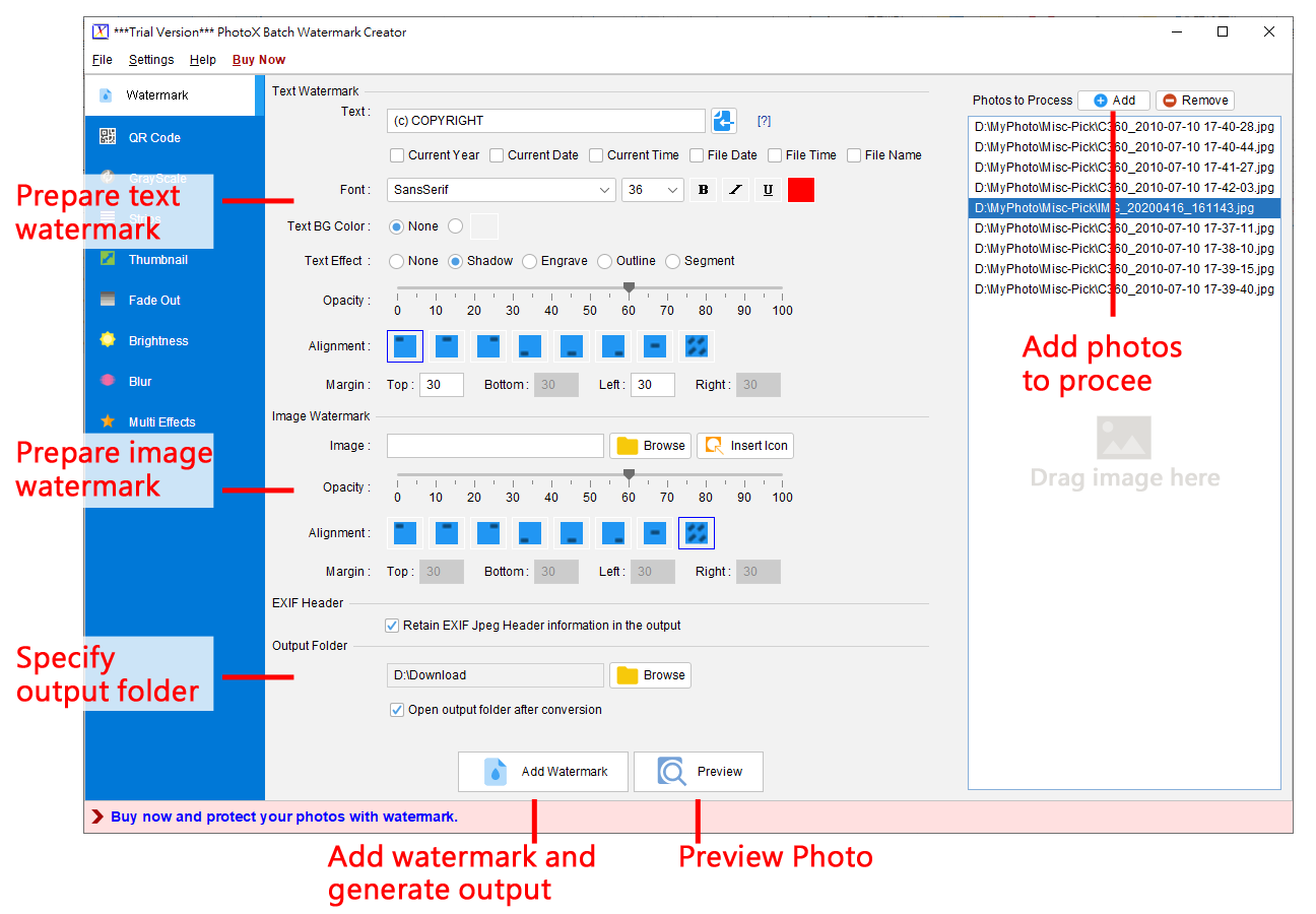 Click to view PhotoX Batch Watermark Creator 3.5.0 screenshot