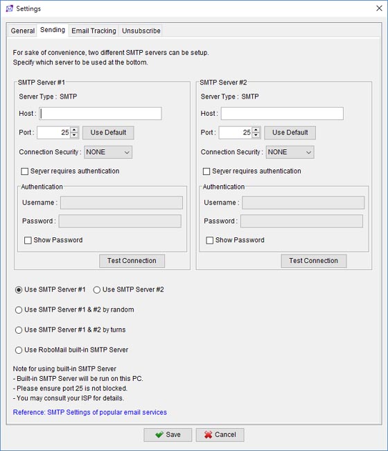 set SMTP host, user name and password for email sending