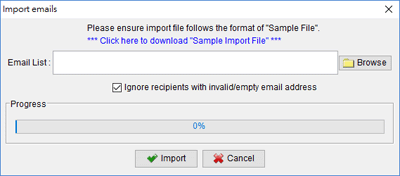 import dialog of email address
