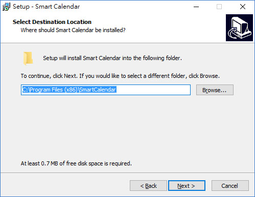 choose smart calendar install folder