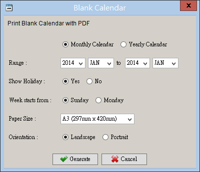 空白的 PDF 月曆和年曆