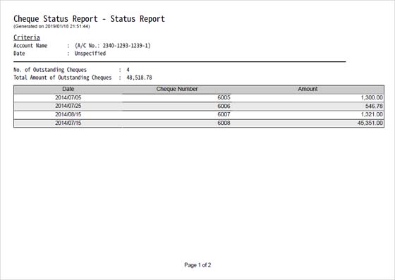 Cheque Status Report Sample