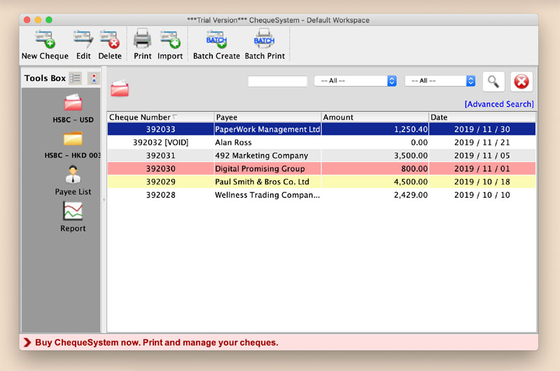 ChequeSystem Cheque Printing Software for Mac