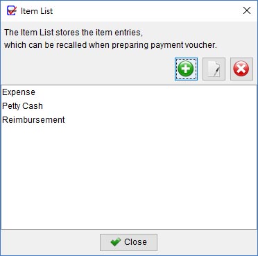 List of items which can be used in prepare payment voucher