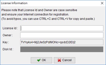 License Registration Dialog in ChequeSystem