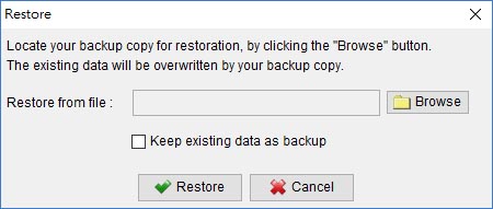 Dialog to restore data from backup file