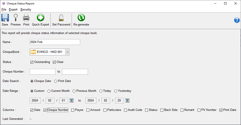 Cheque Status Report