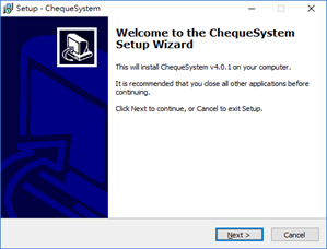 ChequeSystem Installation - Welcome Screen