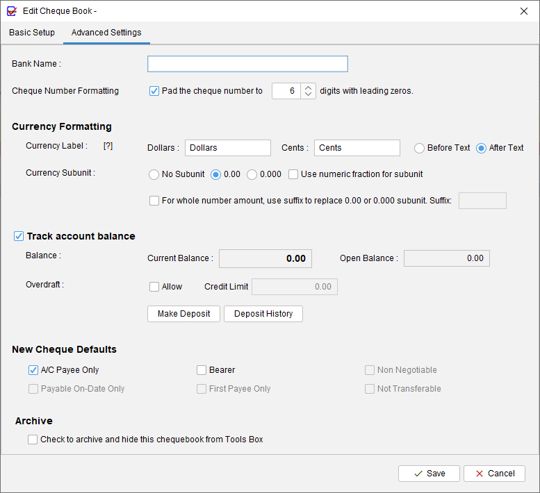 Cheque Book Management 3 Create Cheque Book Advanced Settings
