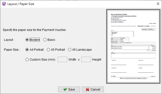 Payment Voucher Layout and Paper Size