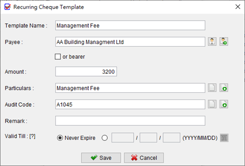 Recurring Cheque Template