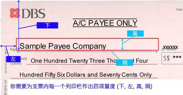 量度支票格式栏位