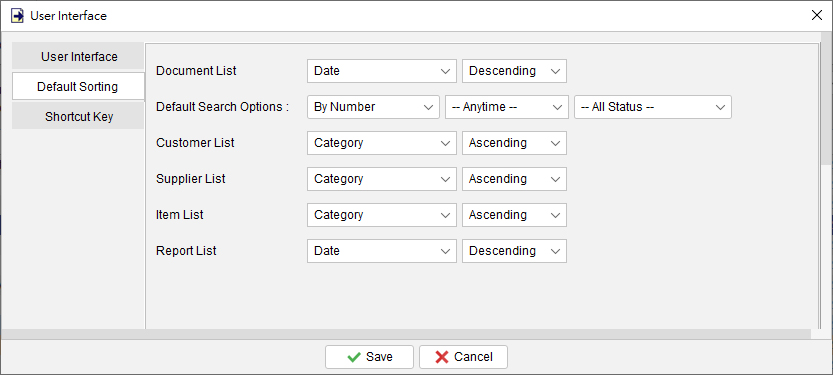 default sorting