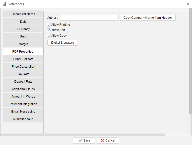 EasyBilling PDF Properties
