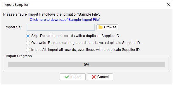 Import Supplier Dialog