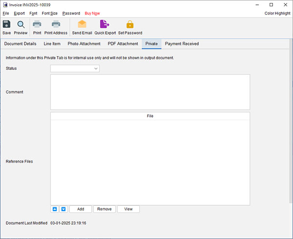 Invoice Private Tab
