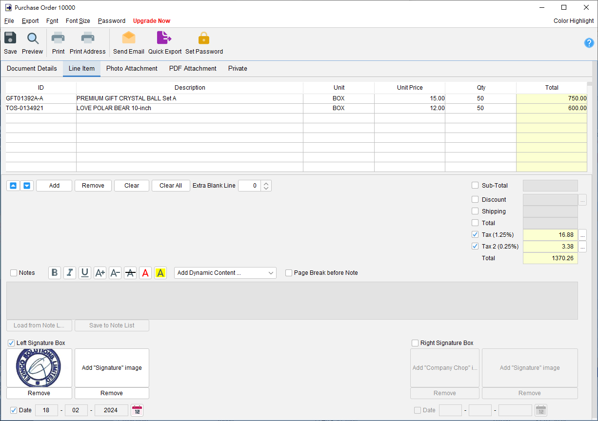 Purchase Order Line Item
