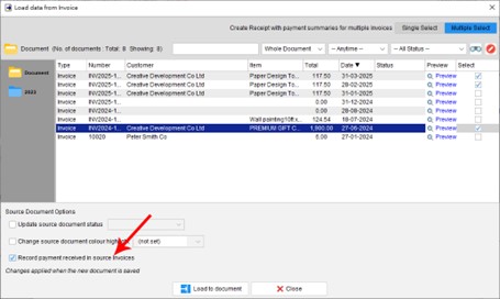 Option Record Payment Received