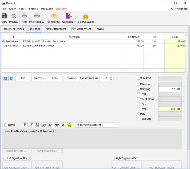 Single select with line item details