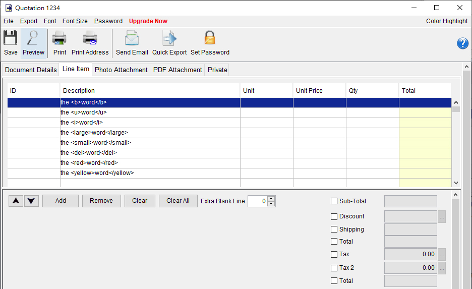 Text Formatting to Line Item Descriptions