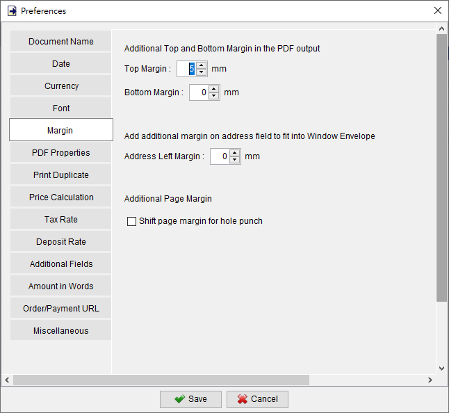 Top Margin Settings