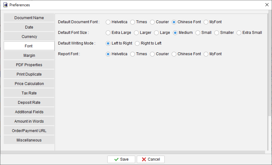 Setting default document font size
