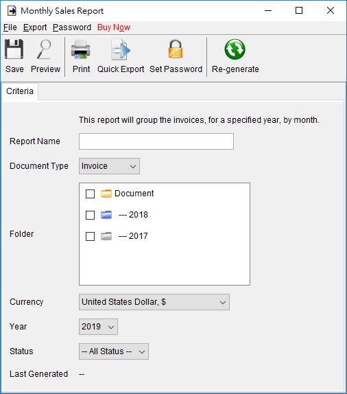 Monthly Sales Report Dialog