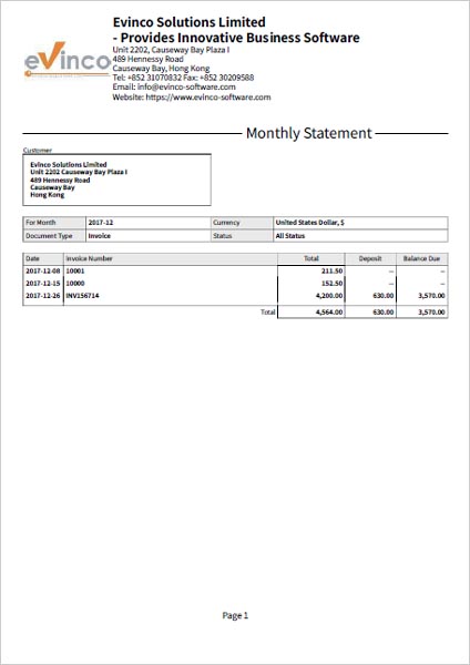 monthly statement sample