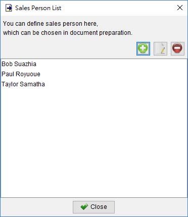 dialog to add, edit and delete sales person