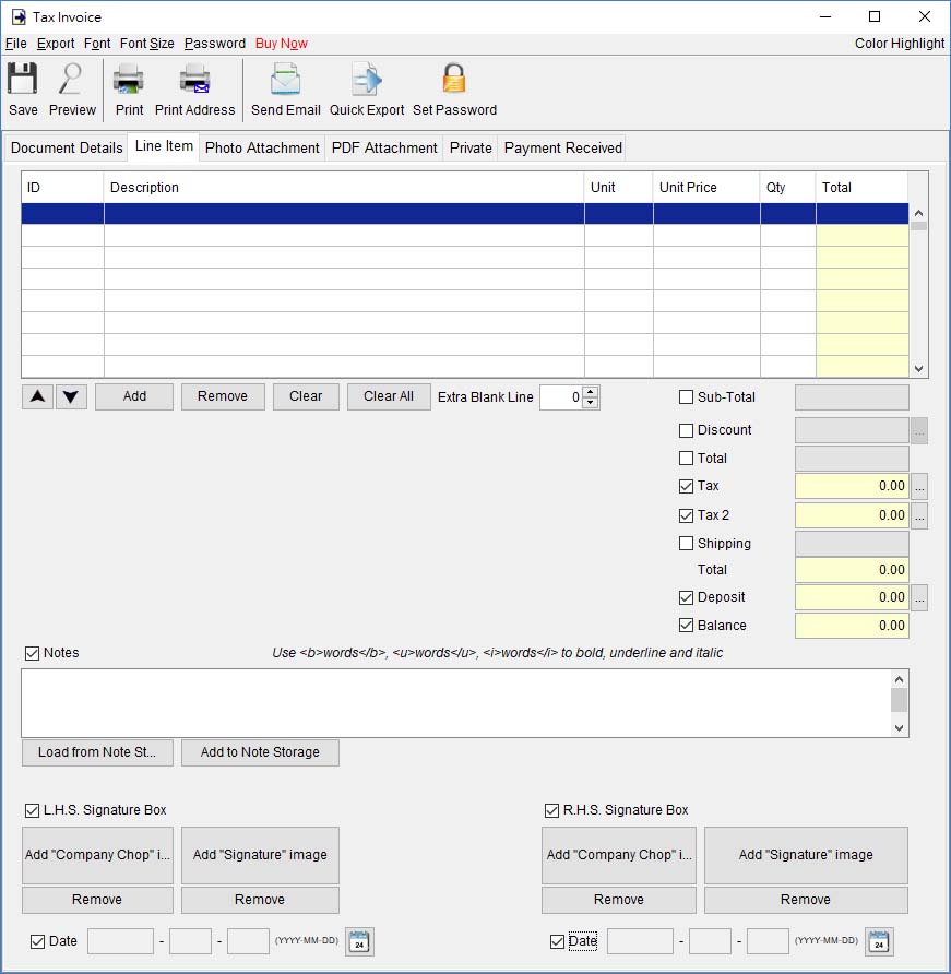 Item list in Tax Invoice