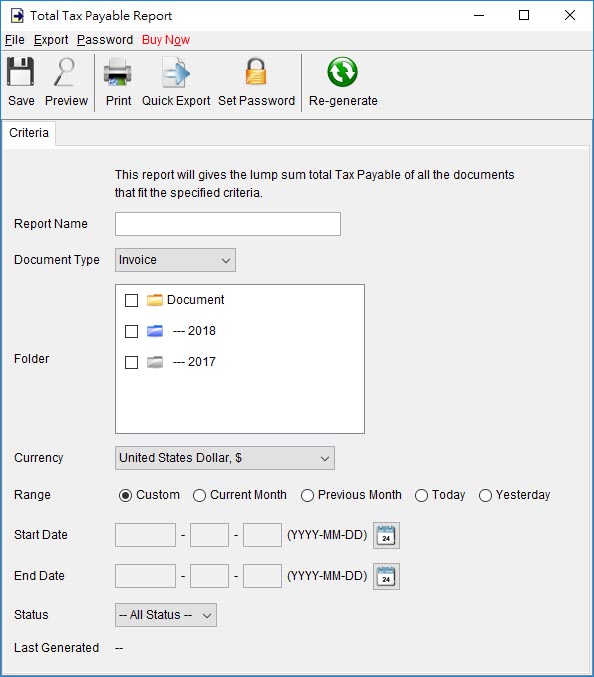 dialog for total tax payable report