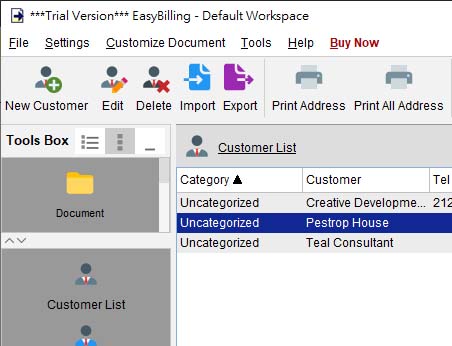 customer list can be loaded to document