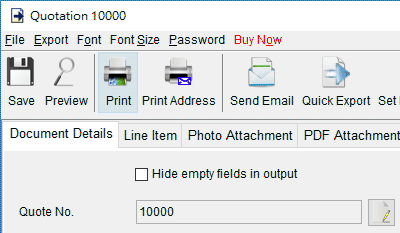document tab, info and line item