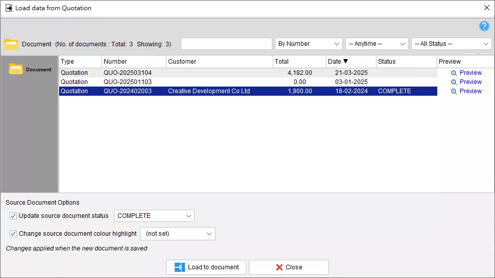 Load Data from Quotation