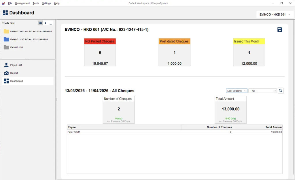ChequeSystem Cheque Printing Dashboard